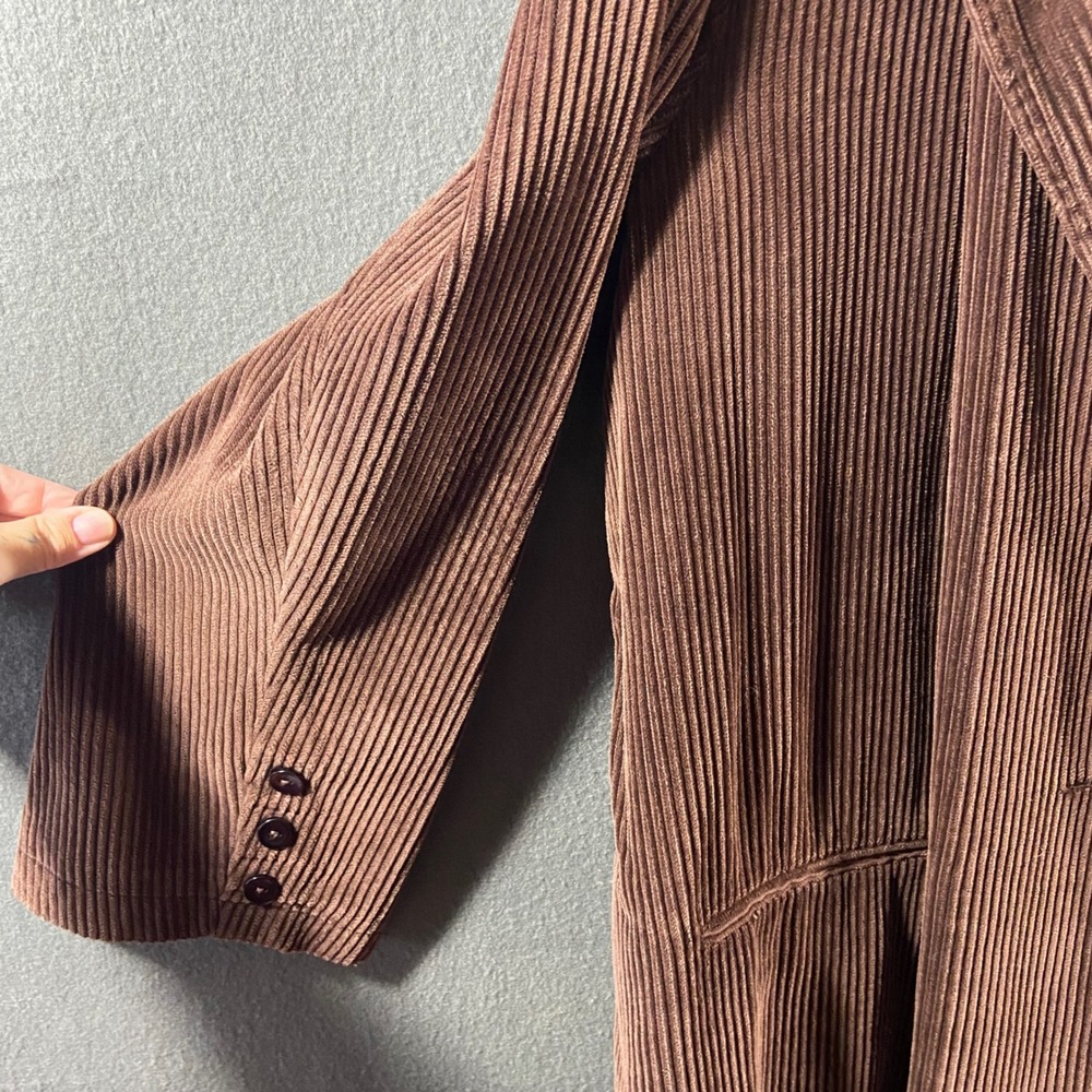 Corduroy Blazer Womens 22 Brown Cotton Wide Wale Academia Cottagecore heritage - Picture 2 of 7